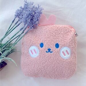 NWT Cozy bunny pouch, pink sherpa, 5”x1”x5”